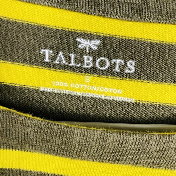 Talbots Size Small Striped Zip Shoulder Knit Top Yellow Brown 100% Cotton - Picture 5 of 6